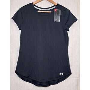 Under Armour Shirt Womens M Threadborne Run Heatgear Fitted Mesh Back Black NWT!